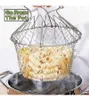 주방장 바구니 Collapsible Colander Mesh Basket 스팀 린스 스트레이너 스테인레스 스틸 필터 Kitchen Sieve Fry 프랑스 요리 도구 c592