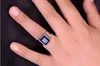 2016 Brand Moda Man Pierścień Princess Cut 10ct Blue CZ Birthstones Pierścień 925 Sterling Silver Engagement Wedding Band Ring dla mężczyzn