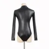 2017 Hot Super Sexig Vuxen Svart Catwomen Jumpsuit PVC Läder Like Tight Coverall Bodysuits för Kvinnor Kroppsdrag Party Wear