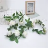 2,3m 1pcs Flor artificial de rosa FALMA FALSO PENAS ROSES DECORATIVA PLANTAS VINA FEZ ARTIFICIAIS FLORES DE GARLANHA Decoração de parede de casamento