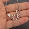 Everfast 10pc/Lot Stethoscope Heart Stainless Steel Pendants Necklaces Tool Charms Choker Necklace Women Girls Doctor Gift For Her Fashion Jewelry