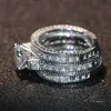 Free shipping Hot sale Engagement Topaz Simulated Diamond Diamonique 14KT White Gold Filled 3 Wedding women Ring Sets gift Size 5-11