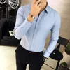 Men's Long-sleeve Oxford Dress Shirts Slim-fit Solid Color Male Business Casual Korean Version Office Wear in Men's Shirt