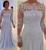 2020 Billig formell mor till brudklänningarna Bateau Neck Illusion Lace Appliques Pearls Morklänning Bröllop Gästkvällar Plus Storlek