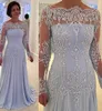 2024 Cheap Formal Of The Bride Dresses Bateau Neck Illusion Lace Appliques Pearls Mother Dress Wedding Guest Evening Gowns Plus Size 403