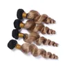 #1B/27 Honey Blonde Ombre Brazilian Human Hair Weave Bundles Dark Root 4Pcs Loose Wave Wavy Light Brown Ombre Virgin Hair Weft Extensions