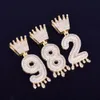 Anpassad Mäns Crown Droppnummer Halsband Hängsmycke Ice Out Cubic Zircon Hip Hop Smycken Guld Silver Färg