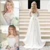 2020 Simple Western Country Bohemian A Line Wedding Dresses Beach Lace Chiffon Illusion 3/4 Long Sleeves Plus Size Sweep Train Bridal Gowns