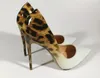 Véritable cuir verni blanc léopard femmes chaussures de mariage ultra mince fond rouge talons hauts pompes taille 35-44 pas de boîte