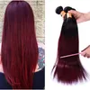 ブラジルのオンブルストレート人間の髪4束ダークレッド1b 99jブルゴーニュブラジルのバージンヘア織り100％赤い人間の髪の伸び
