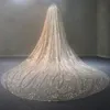 100% Gerçek Fotoğraflar Altın Peçe Bling Bling Dantel Shining Uzun Katedrali Uzunluğu Düğün Peçe Lüks Gelin Peçe