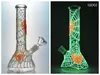 Glow in the Dark Beaker Bong Diffuse Downstem Verre Narguilés UV Bongs Fluorescent Huile Rigs Avec Bol à Fumer GID01-04