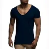 Summer Sexy V Neck Short Sleeve T Shirt Men Fashion Solid Black Casual Slim T Shirts259s