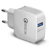 QC 3.0 Väggladdare Qualcomm USB Snabbavgift 5V 3A 9V 2A 12V 1.5A Travel Power Adapter Fast Laddning US EU-kontakt för iPhone Samsung 200PCS /