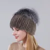 Estilo quente Feminino Mink Cap De Pele Para As Mulheres Inverno Chapéu Morno Vertical Malha De Vison Com Raposa De Prata Macia Parte Menos Na Cartola D18110102