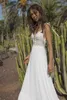Asaf Dadush Beach Bohemia vestidos de noiva 2018 uma linha espaguete v pescoço chiffon vestidos nupciais boho lace apliques vestido de noiva
