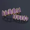 Hip Hop ghiacciato a ghiaccio Purple CZ Micro Pave superiore Grillz Set di denti Rhodium Grills7867773