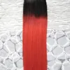 T1B / Red 100 г (40 шт.) Наращивание волос уток ленты 40 шт. Бразильские прямые волосы Ombre 10 "12" 14 "16" 18 "20" 22 "24"