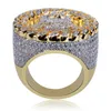 Hip Hop Mens smycken ringer Luxury Gold Plated Micro Paled Diamond CZ Farao Rund ringer bred bröllopsfingerring Crystal Bling PU7927412