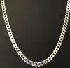 Mäns glänsande 7mm platt trottoarkant Miami Cuban Chain Solid 925 Silver Italy Made295G