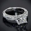 Mulheres do vintage anel de Handmade Princesa corte 2ct diamante 925 prata esterlina Engagement Wedding Band Anel para as mulheres