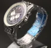 New mens quartz watch chronograph 46MM black dial 316L silver steel strap sapphire Solid strap mens sports watch