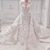 Verbazingwekkende zeemeermin trouwjurk met overskirt 3D bloemen kralen kant applicaties lieverd bruidsjurken fantastische Saoedi-Arabië bruidsjurken