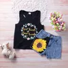 2018 Été Bébé Fille Vêtements Tournesol Enfants T-shirt Débardeurs + Denim Jeans Pantalons Shorts 2 PCS Filles Vêtements Ensemble Enfant Vêtements Pour Enfants