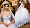 Hot Sexy Ball Gown Wedding Dresses Jewel Neck Lace Appliques Crystal Beads Illusion Hollow Back Court Train Puffy Plus Size Bridal Gowns