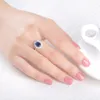 Umcho Luxury Blue Sapphire 6 * 8mm Princess Diana Ringar Äkta 925 Sterling Silver Engagement Ringar För Kvinnor Bröllop Smycken Y1890705