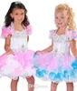 Lovely Halter ball gown mini glitz pageant dresses backless crystal beads piping organza cupcake pink white flower girl dress BO6002