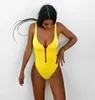 Sommer Frauen Einteiliger Anzug Badeanzug Zipper Design Sexy V-ausschnitt Mit Bh Gepolsterte Bademode Für Strand Tragen Kleidung