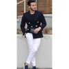 2017 Navy Blue DoubleBreasted Men Suit Casual Blazer Suit Man Tuxedo Custom Jacket Style Men 2PCSジャケットホワイトパンツ4195266
