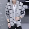 Höst Winter Plaid Men's Sweater Sweater Cardigan Jacket Mäns Jacka