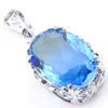 12 pcs/lot Luckyshine Women Pendants Oval Ocean Blue Bi-Colored Tourmaline Gems Silver Necklace Pendants 10*14 mm