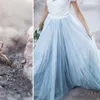 Kleider Fairy Strand Boho Spitze Hochzeitskleider Juwel Hals Eine Linie Weiche Tüllkappe Hülle Rückenfreie hellblaue Röcke Plus Size Bohemian Bridal G.