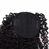 Real hair Natural ponytail hairstyle for black women kinky curly Afro drawstring ponytail hair extension with clip in 140g black hair ponny