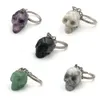 Dingsheng Natural Crystal Quartz Stone Skull Keychain Amethyst Howlite Turquoise Agate Obsidian Aventurine Key Ring Holder Skulls Pendant