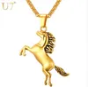 Ожерелья лошади Подвески для мужчин / Женщины Хип-хоп Ювелирные Изделия Золотой Цвет Из Нержавеющей Стали Цепь Животное Очарование Ожерелье Продажа P753