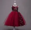 Ricamo Bambini Abiti da sposa 4-15 anni Flower Girls Formal Ball Gown Prom Dress Nero Blu Rosa Cinque colori