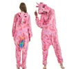 Взрослый фланель Kigurumi Tiger Unicorn Lion Sika Deer Fox Pajams Unisexie Costum