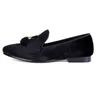 Harpelunde Europese schoenen Heren Tassel Jurk schoenen Custom Black Velvet Loafers Lederen voering Rode bodemschoenen