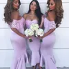 Dubai Stylish Mermaid Bridesmaid Dresses Off Shoulder Lace Short Sleeves Ankle Length Cocktail Dresses Wedding Party Prom Gowns DH4073