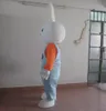 2018 скидка завод продажа белый кролик костюм талисмана с оранжевой рубашкой и синими подтяжк брюки для продажи