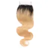 Темный корень мед. Блондинка омбре девственные перуанские человеческие пакеты для волос имеют дело с закрытием волны тела 1B27 светло -коричневые омбре человеческие волосы We5359582