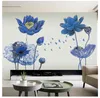 Poster vintage azul lotus flor 3d wallpaper adesivos de parede estilo chinês diy criativo sala de estar quarto home decor arte