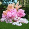 Fake Cherry Flower Branch Flower Begonia Sakura Tree Stem with Green Leaf 108cm for Artificial Decorative Flowers