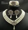 Silver Plated Cream Pearl Bridal Jewelry Set Wedding Necklace Bracelet and Earrings Sets