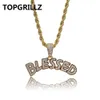 Letters BLESSED Pendant Necklace Men Women Hip Hop Gold Silver Color Iced Out Cubic Zircon Jewelry Necklace216y