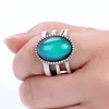 Big Color Change Mood Ring Designs pour les femmes Fantaisie Ovale Pierre Antique Argent Plaqué Zinc Alliage Bijoux MJ-RS018